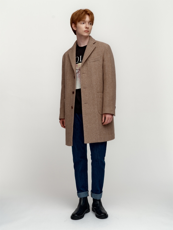 Cashmere Blended Herringbone 3-Button Coat_Light Brown