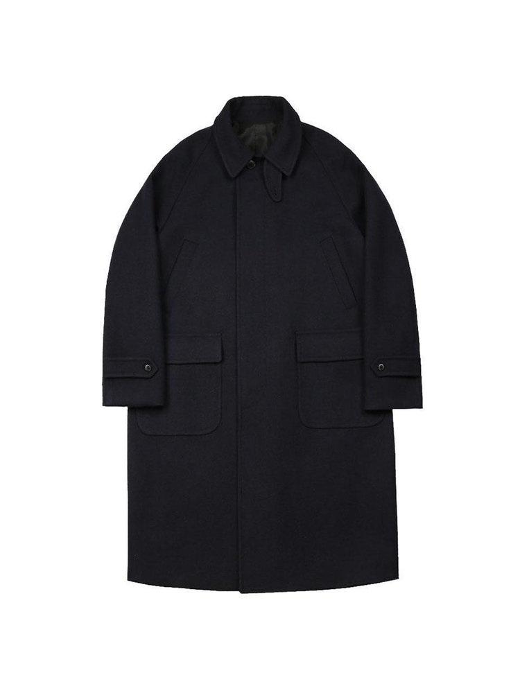 Bonheur Wool Balmacaan Coat (Navy)