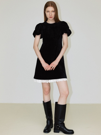 CO VELVET PUFF SLEEVE DRESS_BLACK