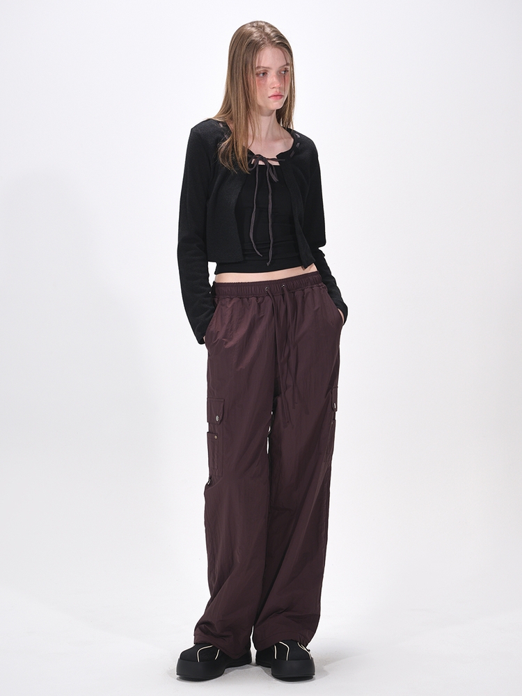 Fleece Lining Winter Cargo Pants, Wine Brown