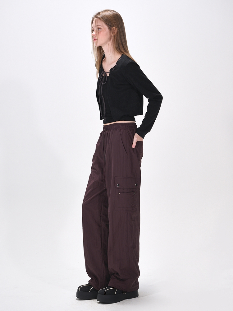 Fleece Lining Winter Cargo Pants, Wine Brown