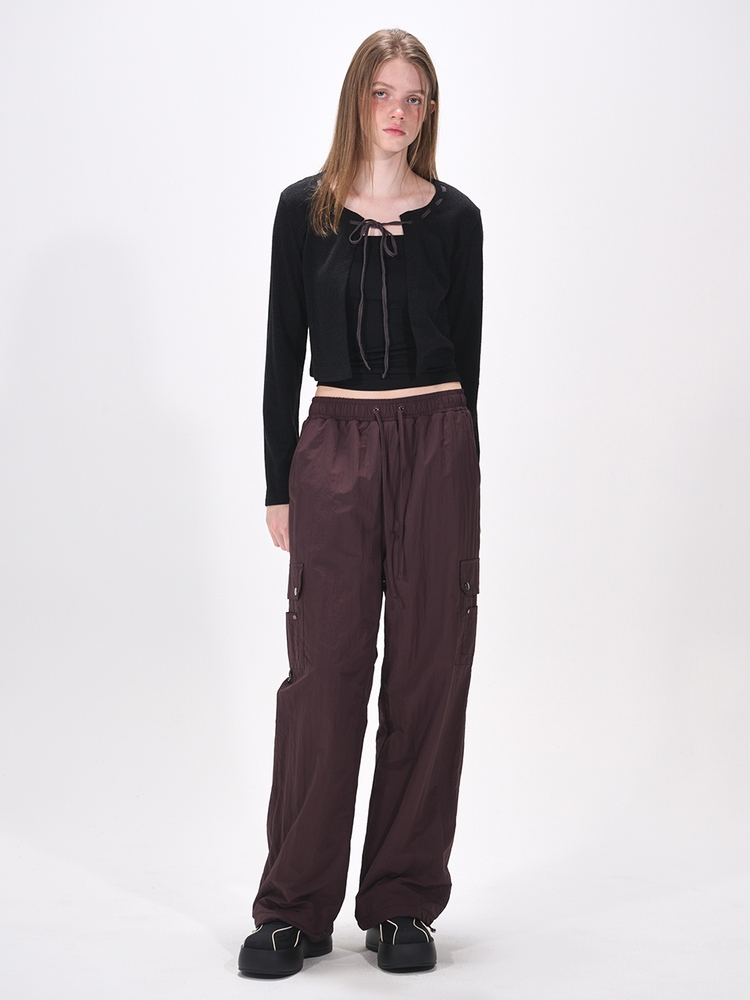 Fleece Lining Winter Cargo Pants, Wine Brown