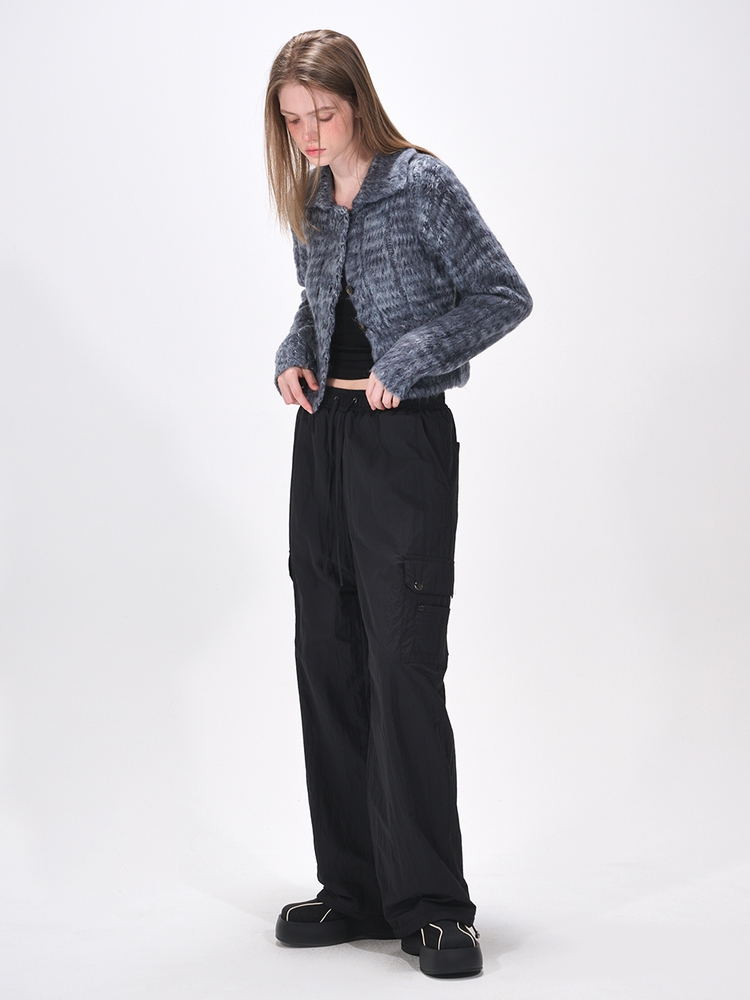 Fleece Lining Winter Cargo Pants, Black