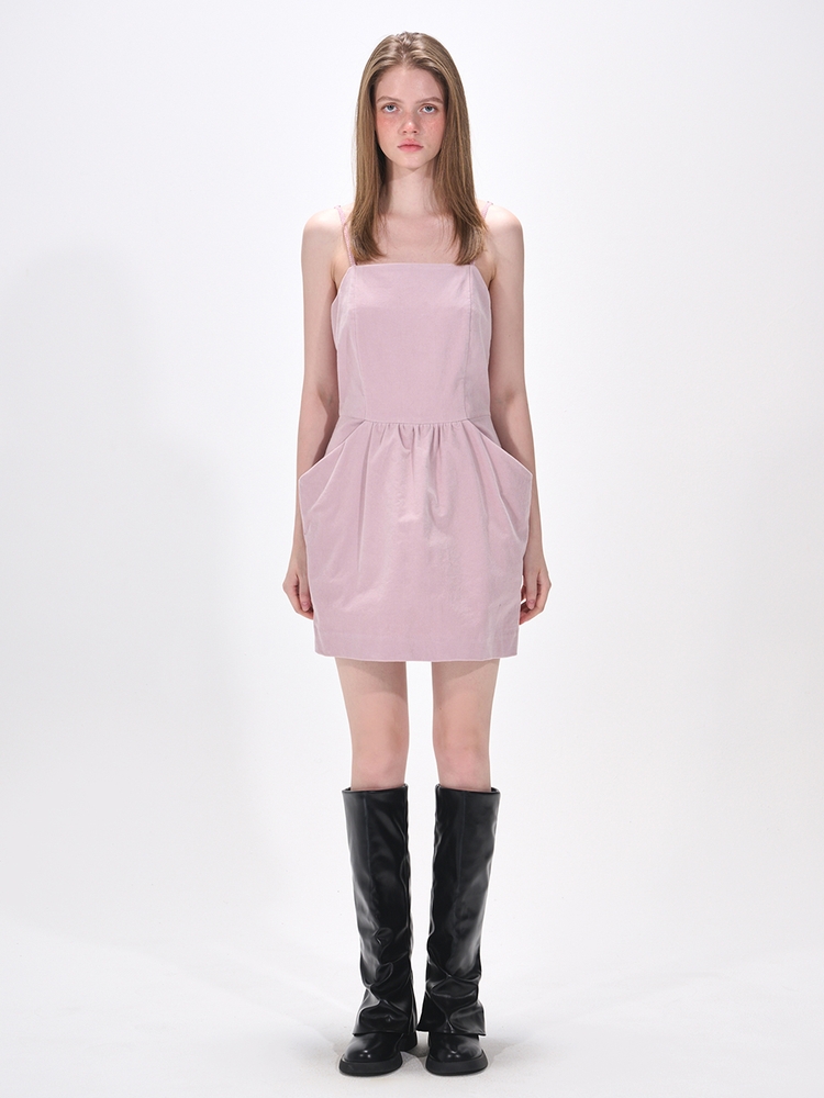 Slip Balloon Velvet Mini Dress, Pink