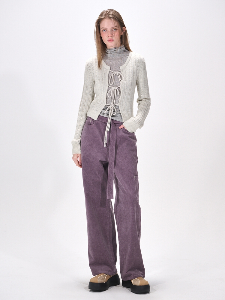 Waist Belt Corduroy Pants, Purple