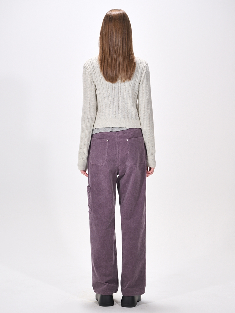 Waist Belt Corduroy Pants, Purple