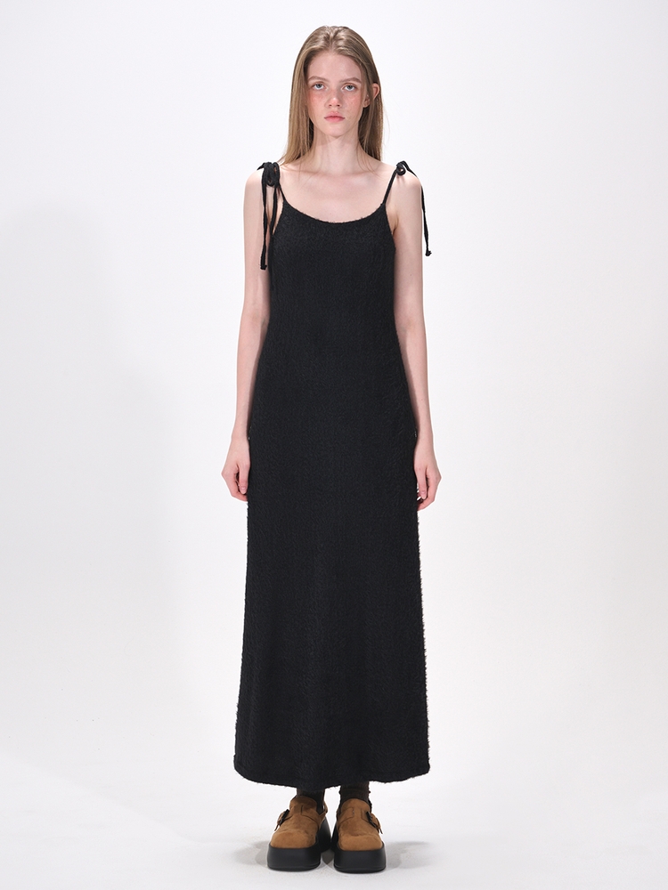 Slip Fluffy Long Dress, Black