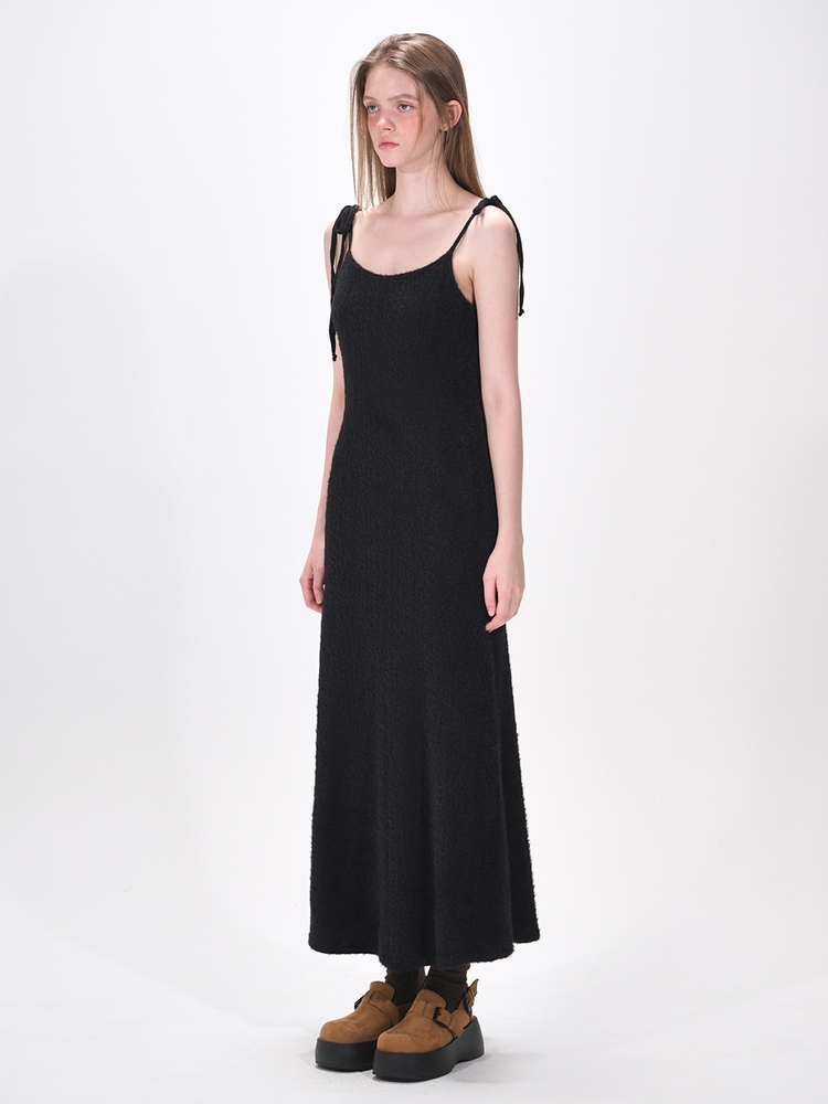 Slip Fluffy Long Dress, Black