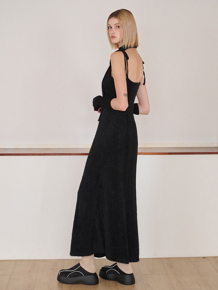 Slip Fluffy Long Dress, Black