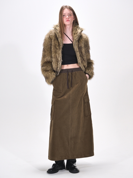 Flare Cargo Long Skirt, Khaki Brown