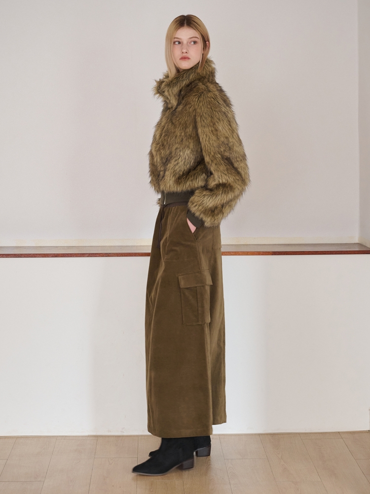 Flare Cargo Long Skirt, Khaki Brown