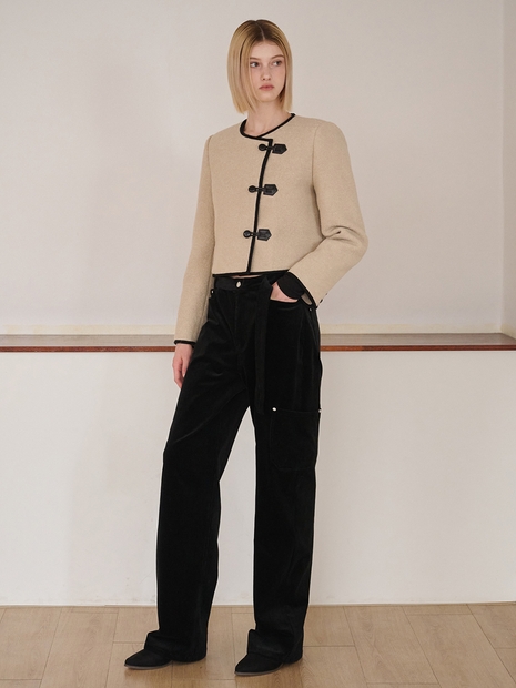 Waist Belt Corduroy Pants, Black