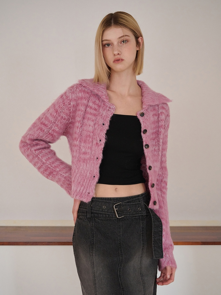 Color Blend Brush Knit Cardigan, Lavender Pink