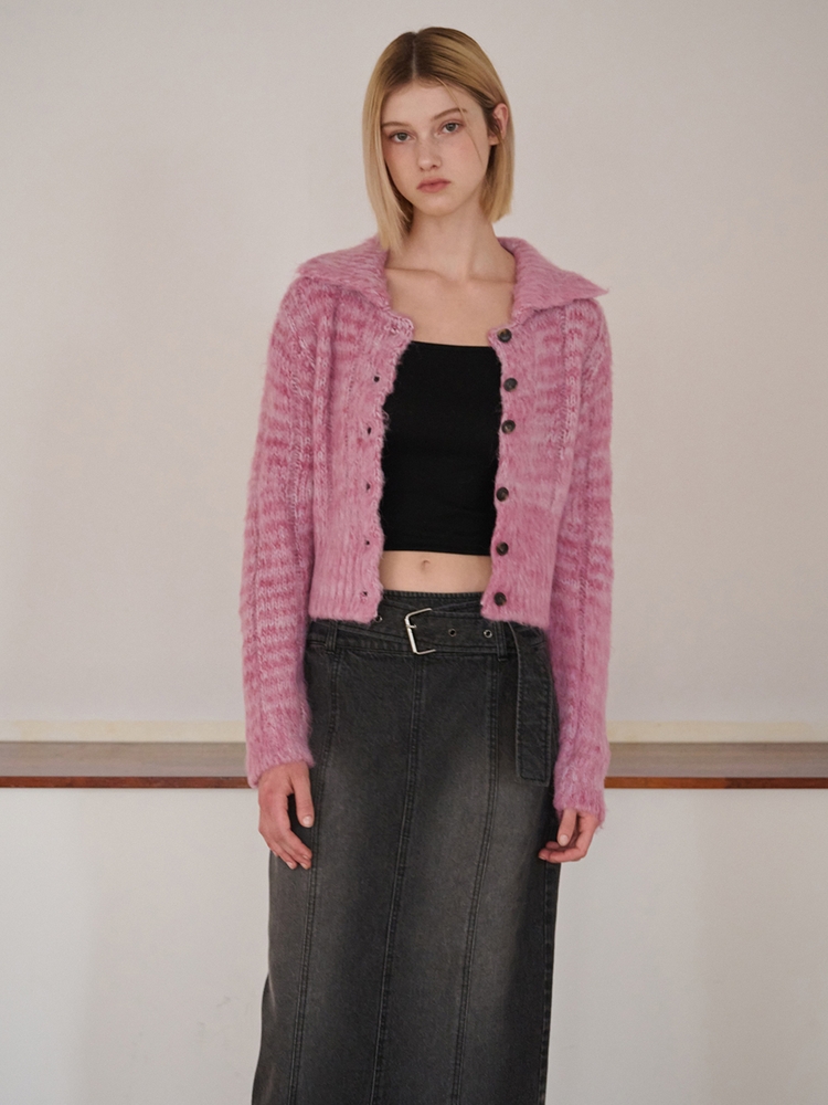 Color Blend Brush Knit Cardigan, Lavender Pink