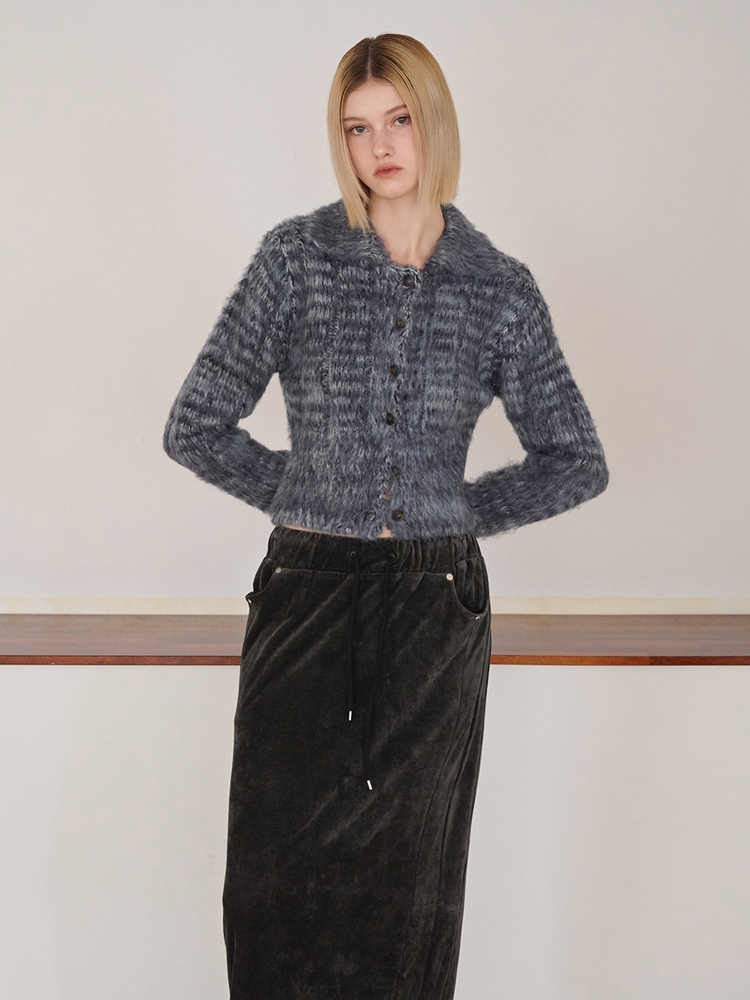 Velvet Banding Logo Skirt, Charcoal