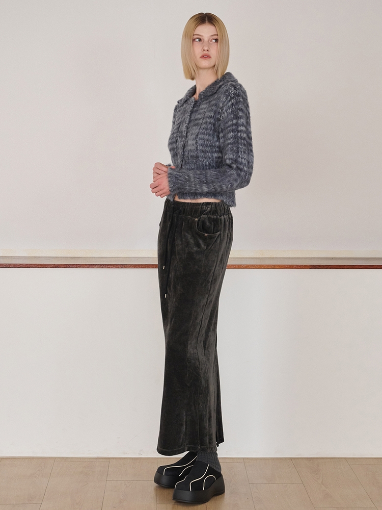 Velvet Banding Logo Skirt, Charcoal