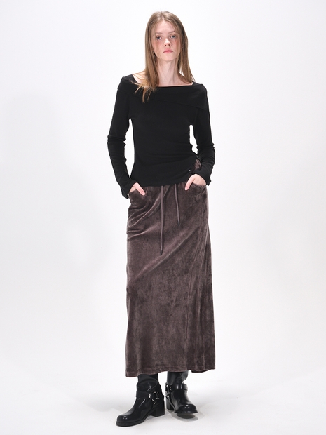 Velvet Banding Logo Skirt, Wine Brown