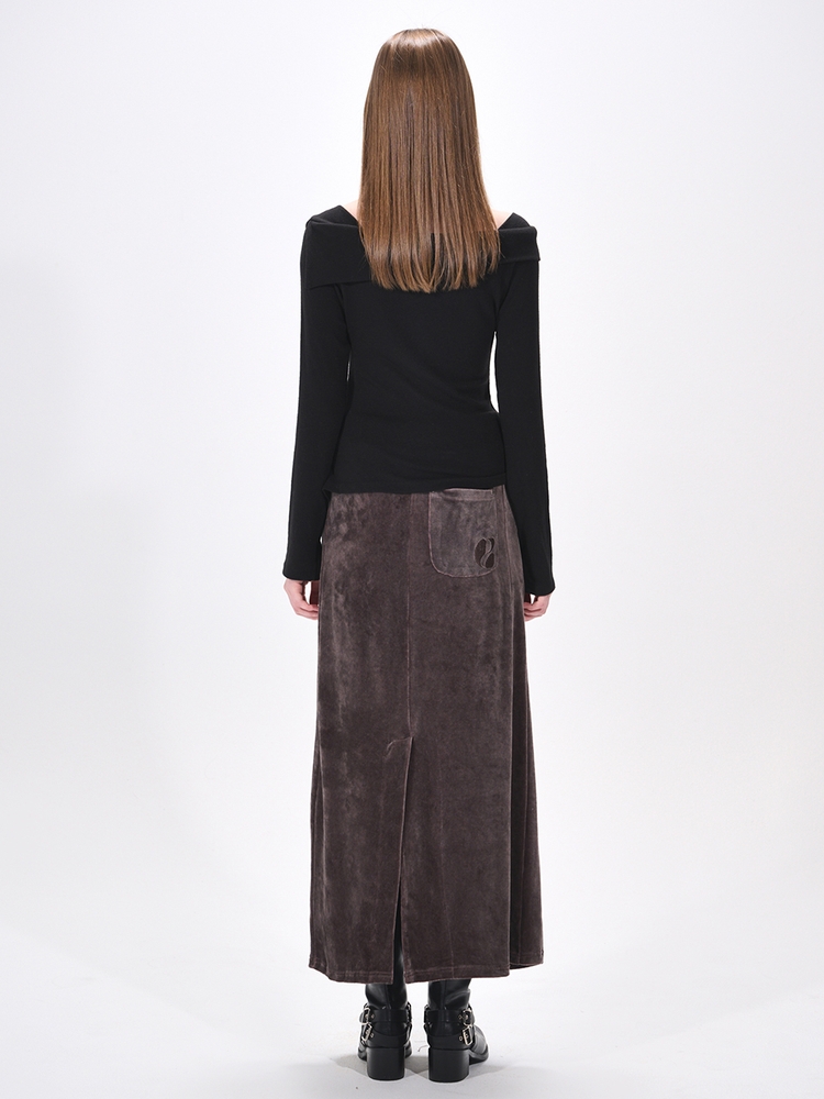 Velvet Banding Logo Skirt, Wine Brown