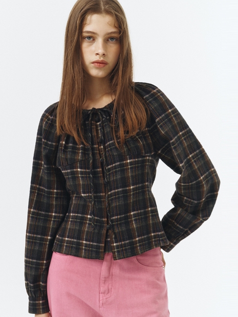Neck Shirring Check Blouse VC239OBL008M