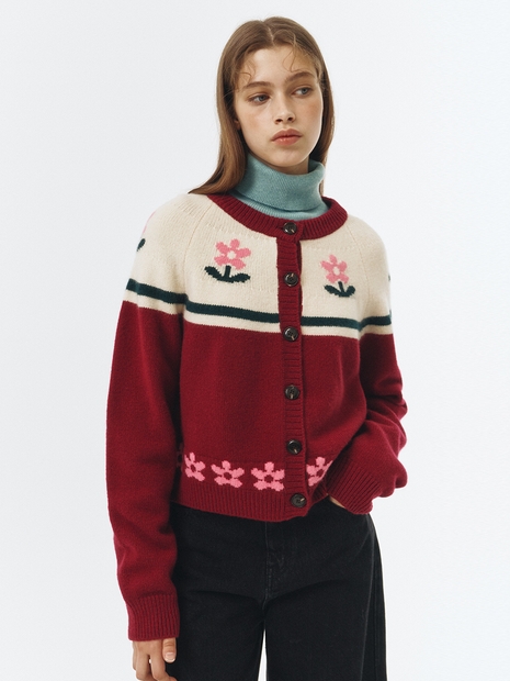 Petit Flower Jacquard Knit Cardigan VC239OCD008M