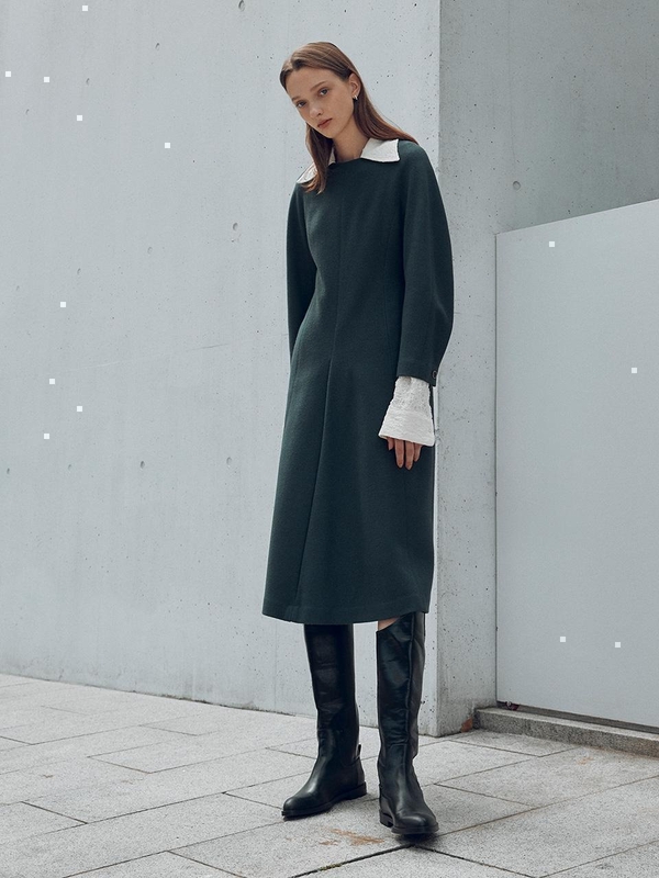 [NUVO10 누보텐]solid round neck wool dress VWOPLK0100