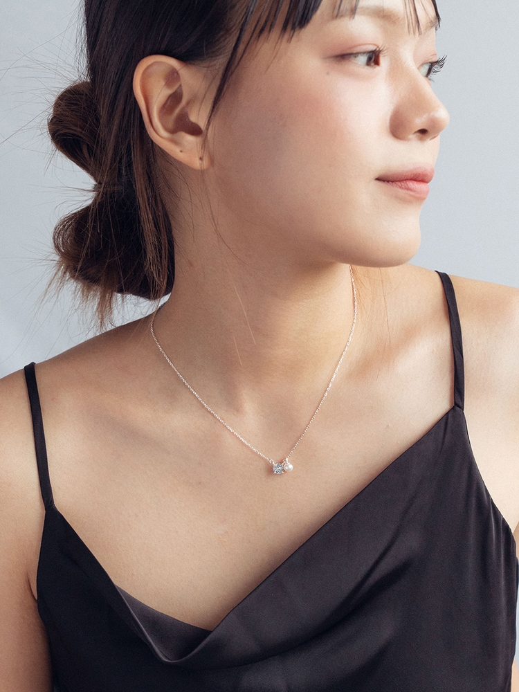 perl cubic silver necklace