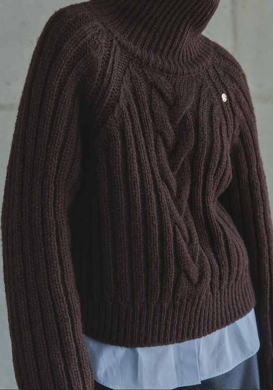 CABLE TURTLE NECK / BROWN