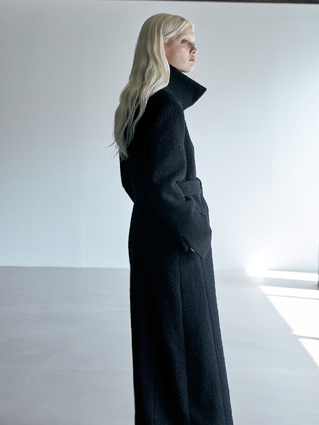 Jun high neck long coat _ Black