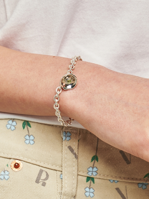 Hibis flower. small chain Bracelet (natural stone 7color) 히비스 천연석 플라워-스몰 체인 은팔찌 (7color)