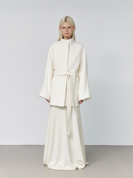 Zaha stand collar belted alpaca coat _ Ivory