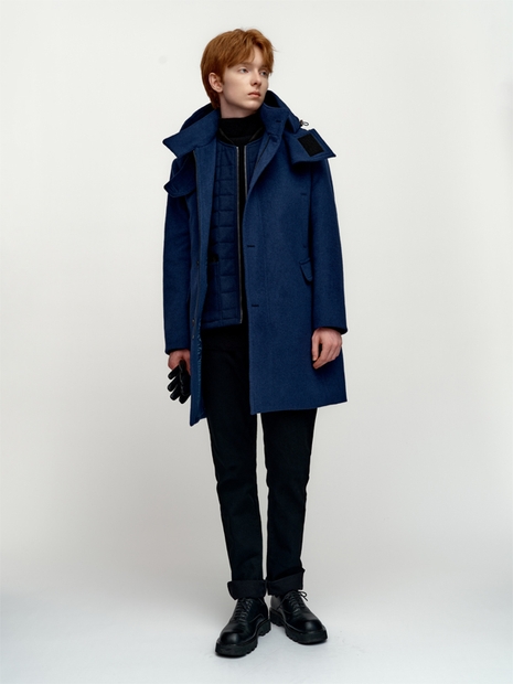 Angora Blended Detachable Hooded Coat_Blue