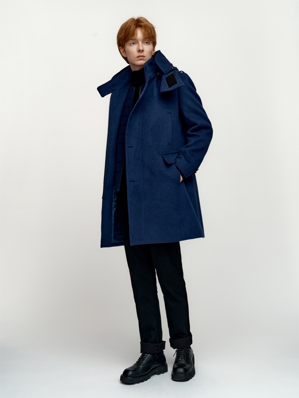 Angora Blended Detachable Hooded Coat_Blue