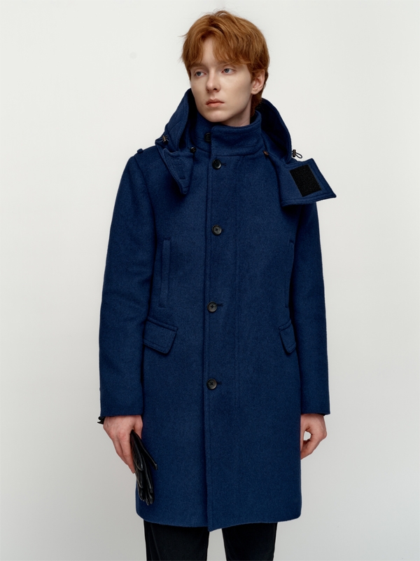 Angora Blended Detachable Hooded Coat_Blue