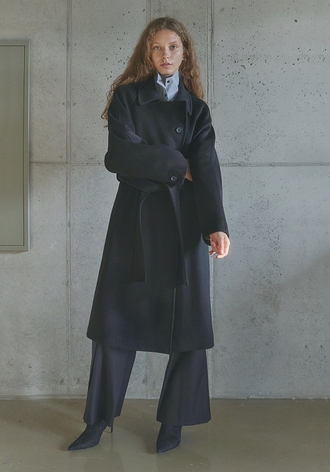 WOOL BUTTON MAXI COAT / BLACK