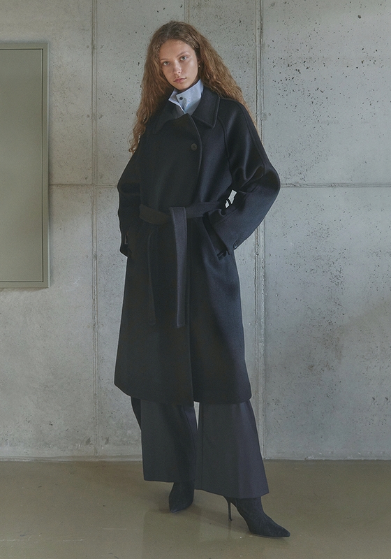 WOOL BUTTON MAXI COAT / BLACK