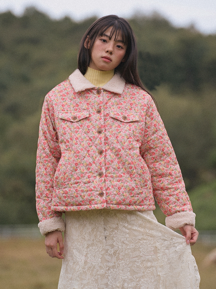 Flower Quilted Corduroy Napping Jacket (2colors)