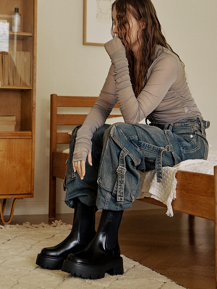 c4131 chunky chelsea half boots 청키힐 첼시 하프부츠 - BK