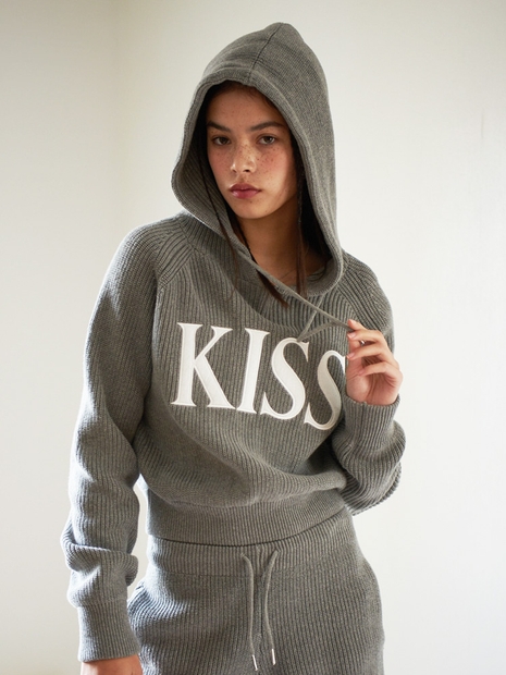 K KISS KNIT HOODIE [GREY]