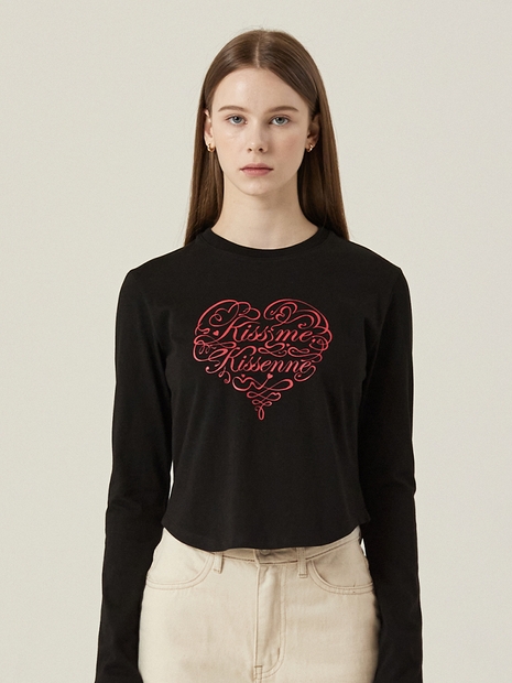 HEART BIG LOGO CROP SINGLE T-SHIRTS [BLACK]