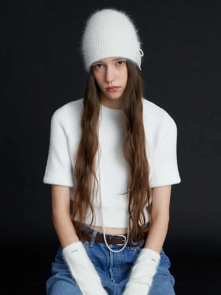 Pearl Ribbon Angora Beanie_5COL (L234MCP030)