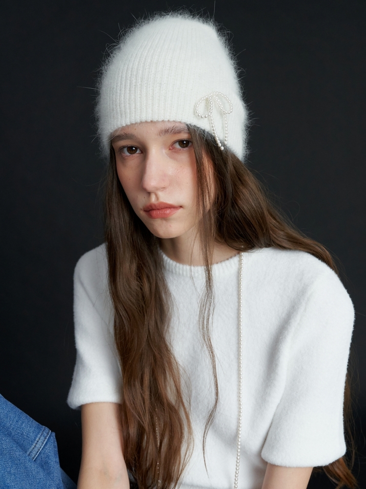 Pearl Ribbon Angora Beanie_5COL (L234MCP030)