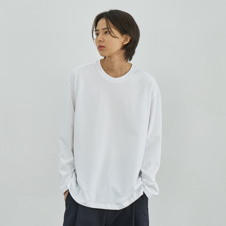 Relaxed cotton round long sleeve t-shirts [WHITE]