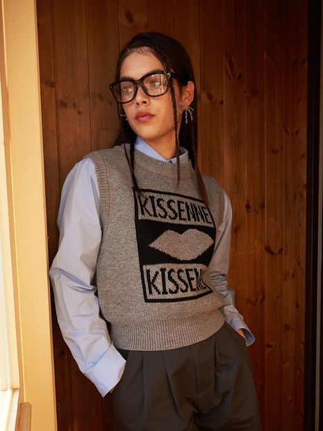 KISS LOGO KNIT VEST [GREY]