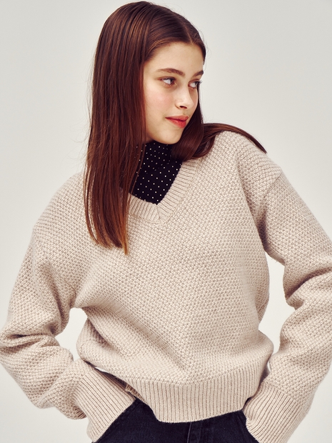 Glitter Alpaca V-Neck Knit Pullover VC239OPO013M