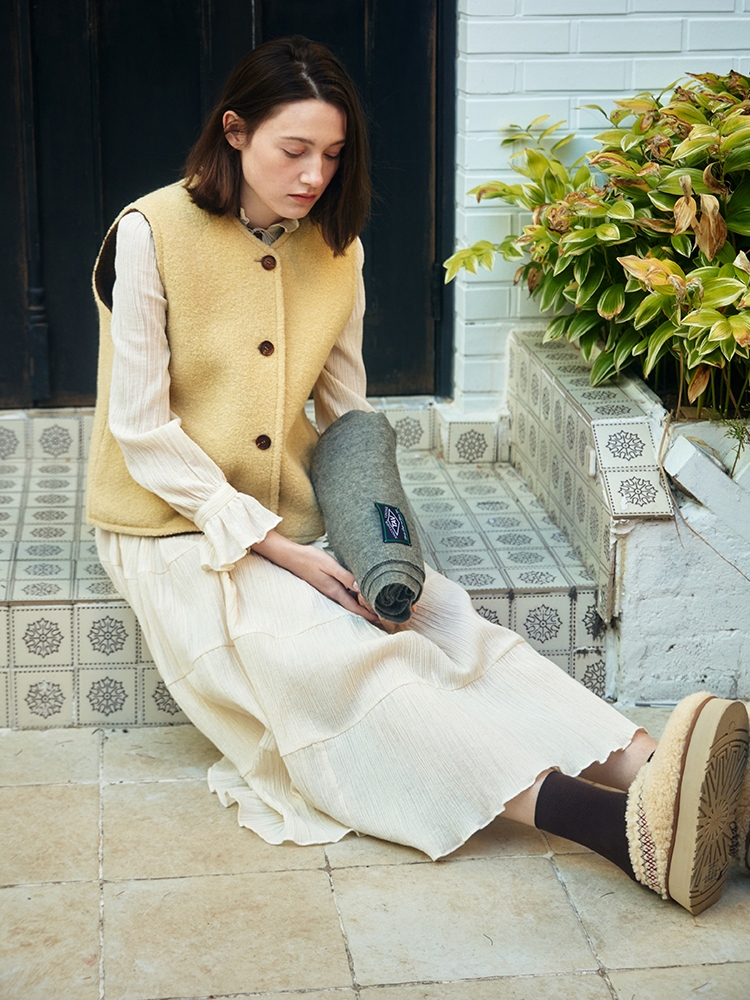 Reversible Alpaca Button Vest - Butter + Brown