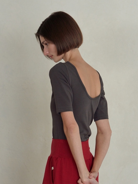 Half Sleeve Open Back Top - Charcoal