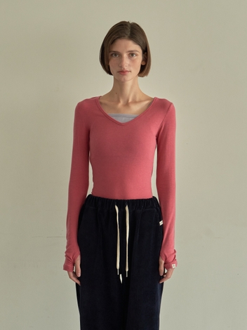 Wool Tencel Long Sleeve Top - Rose Pink
