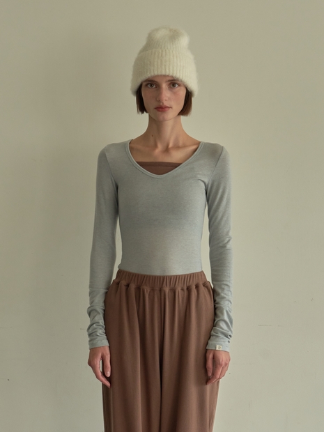 Wool Tencel Long Sleeve Top - Light Blue