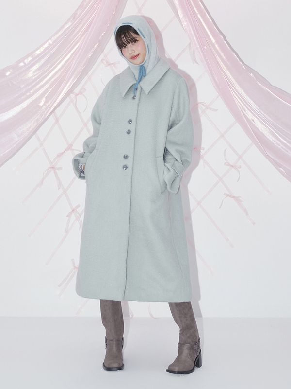 HAIRY WOOL LONG COAT (MINT)