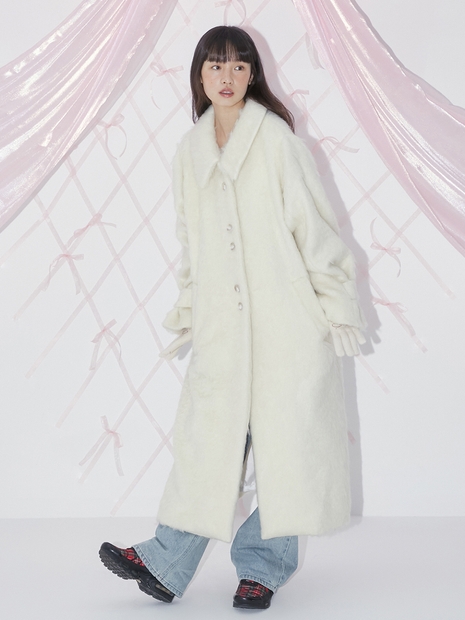 HAIRY WOOL LONG COAT (IVORY)